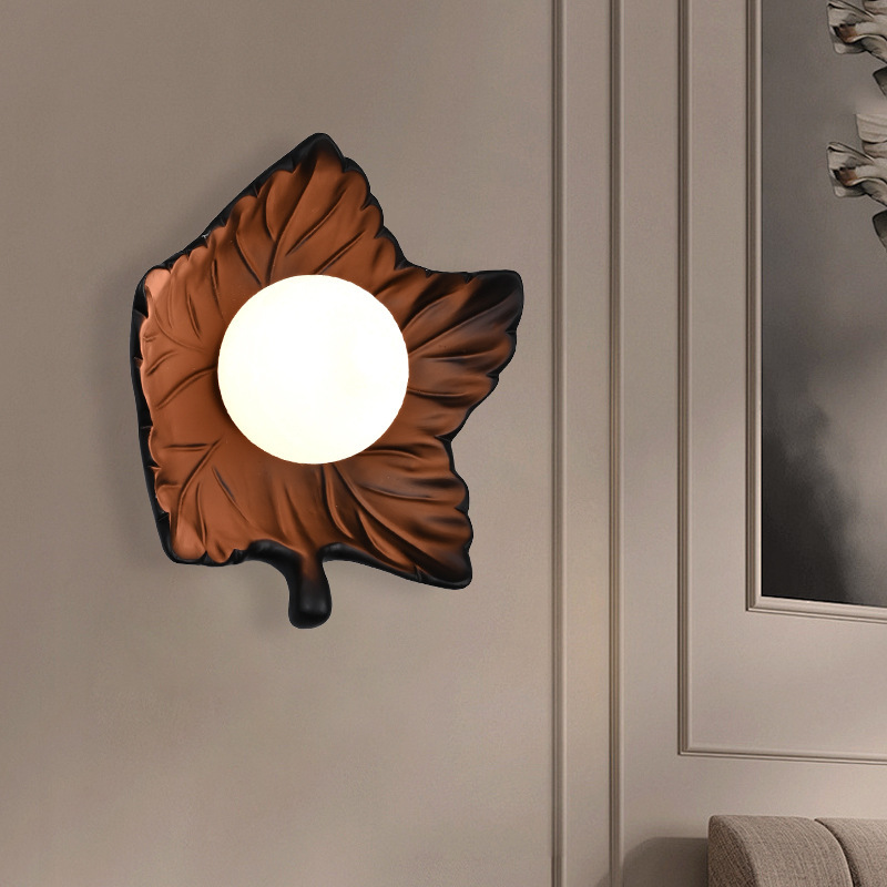 Retro Chinese style bedside maple leaf wall lamp 13 02