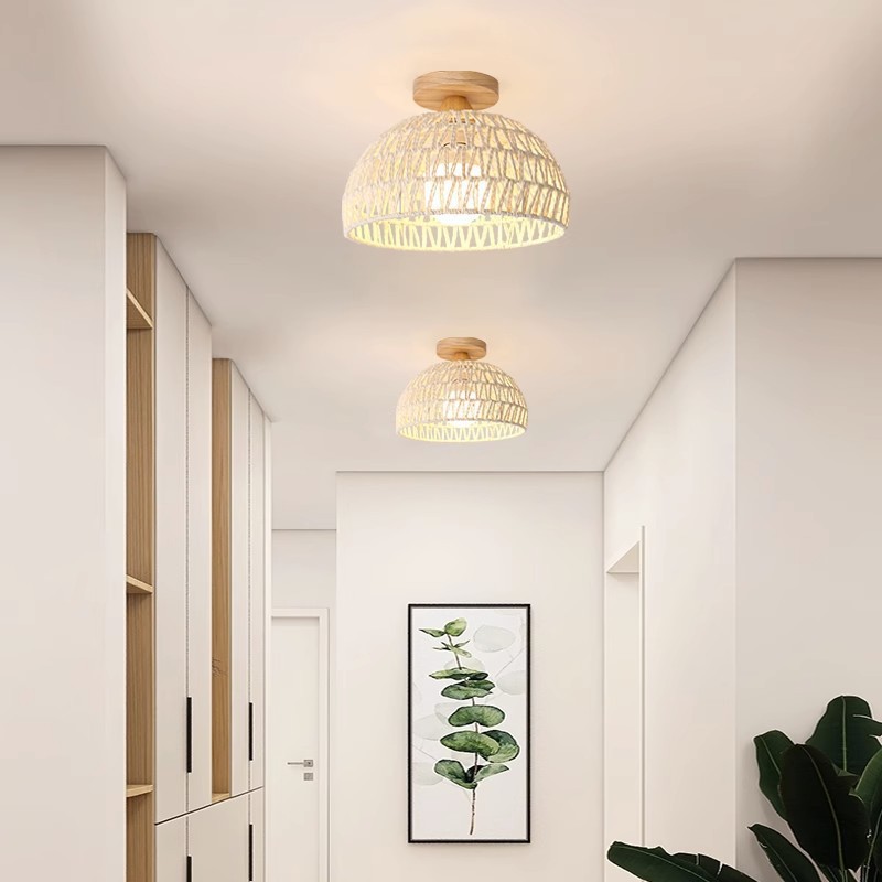 Nordic style bedroom rattan hallway light 30
